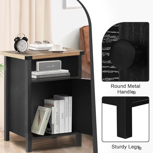 Farmhouse End Table, Nightstand with Barn Door and Shelf,Set of 2,Black | End Tables,Wooden Sofa Side Table, Modern Bed Side Table Rustic Nightstands, Bedroom, Living Room - color: Black