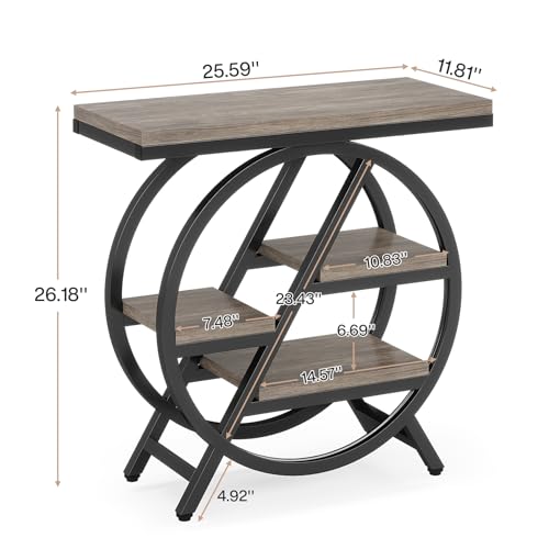Tribesigns End Table for Living Room, 3-Tier Narrow Side Table with Storage, Wood Sofa Side Table with Geometric Metal Frame, Industrial Nightstand and Bedside Table for Bedroom, Grey - color: Grey