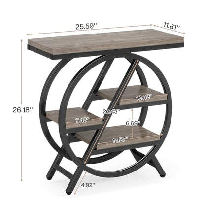 Tribesigns End Table for Living Room, 3-Tier Narrow Side Table with Storage, Wood Sofa Side Table with Geometric Metal Frame, Industrial Nightstand and Bedside Table for Bedroom, Grey - color: Grey
