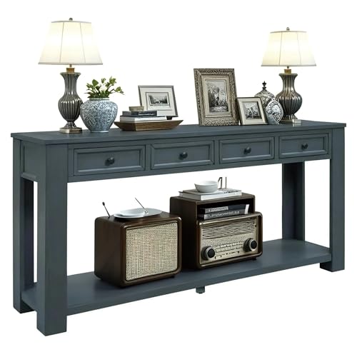 LKTART Solid Pine Console Table with Drawers,Long Sofa Table Entryway Table | 63" Navy Entryway Table with Drawers & Open Shelf,Farmhouse Console Table,Entry Table for Hallway,Foyer or Behind Sofa - color: Navy
