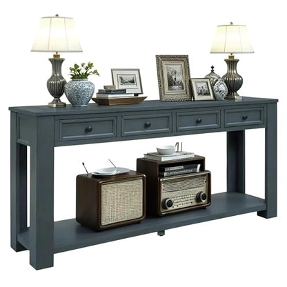 LKTART Solid Pine Console Table with Drawers,Long Sofa Table Entryway Table | 63" Navy Entryway Table with Drawers & Open Shelf,Farmhouse Console Table,Entry Table for Hallway,Foyer or Behind Sofa - color: Navy