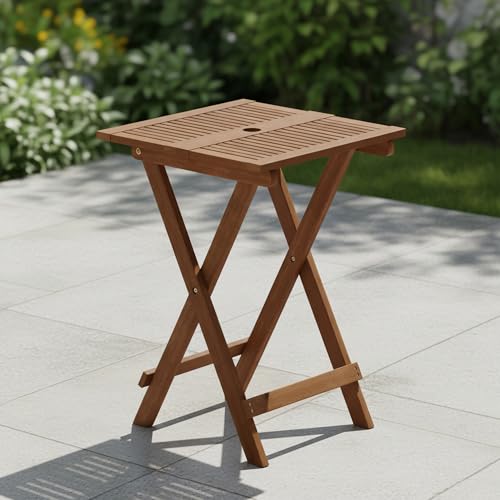 Furinno TIOMAN Folding Outdoor Side Table, Patio End Table, Portable Wood Coffee Table for Balcony, Garden, Porch, Teak Oil Finish, Light Wood - size: 20.1"D x 20.1"W