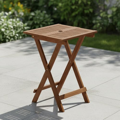 Furinno TIOMAN Folding Outdoor Side Table, Patio End Table, Portable Wood Coffee Table for Balcony, Garden, Porch, Teak Oil Finish, Light Wood - size: 20.1"D x 20.1"W