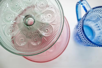 Boston International Vintage-Inspired Glass Cake Stand Round Pedestal for Desserts Cupcakes & Pie, 8.25" x 3.5", Sage Green Codi