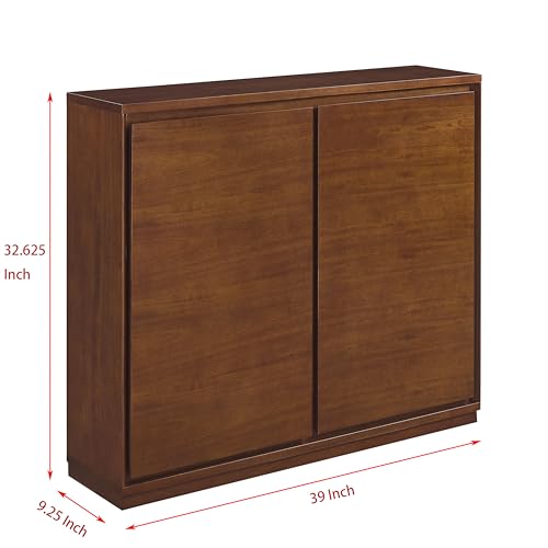 LKTART Real Wood Veneer Narrow Sideboard Buffet Modular Storage Cabinet | Real Walnut Veneer,Mid Century Modern Modular Thin Credenza Sideboard Buffet Cabinet,Narrow Slim Entryway Storage Cabinet - color: Brown Walnut-2 Pieces