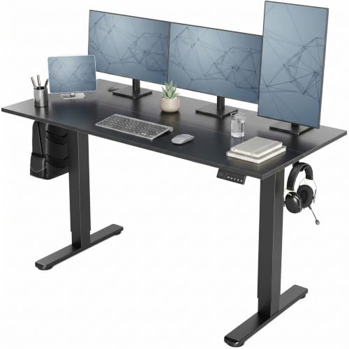 Claiks Electric Standing Desk, 55 x 24 Inch Height Adjustable Sit Stand Desk for Home Office, Computer Desk with Memory Presets, Cable Management & Headphone Hooks, 156 lbs Capacity, Black - color: Black, size: 55 Inch