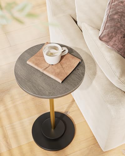 Masupu Drink Table, Round Side Table for Small Spaces, Pedestal Side Table, Small End Table with Metal Base, for Living Room, Bedroom, Bathroom, Grey - color: 06.grey