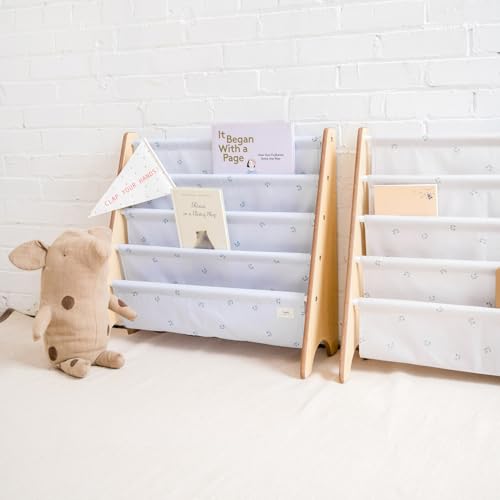3 Sprouts Recycled Kids Bookshelf, Holds 35 Books, 4-Tier, Blueberry Mist | Space-saving bookshelf, Children's room, Toddler bookcase organizer, Ages 3+, Book/toy storage, Front-facing, Covers visible - color: Blueberry Mist
