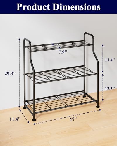 Kitsure 3-Tier Plant Stand Indoor & Outdoor, 27" x 11.4" x 29.3", Black | Metal Plant Shelf with Adjustable Leveling Feet, Easy to Assemble Planter Stand for Patio, Balcony, or Garden, Plant Shelves - size: 27" x 11.4" x 29.3"