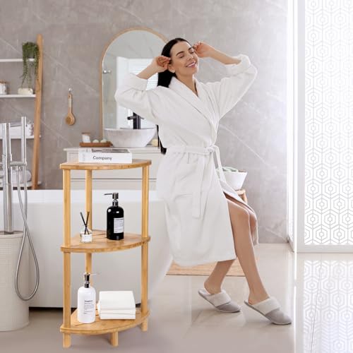 Corner Shower Caddy Stand, Bamboo Shower Organizer Standing with Anti-Slip Feet, Bathroom Corner Shelf,Waterproof & Durable, Space-Saving Design Storage for Kitchen or Living Room - style: Shower caddy-022