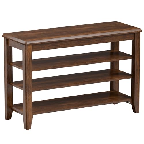 Shoe Bench with 3 Tier Adjustable Shelves Rubberwood Entryway 31.5'' | Hallway organizer, solid wood design, removable shelves, space saving storage, perfect for front doors, family spaces - color: Walnut - W, size: 31.5''