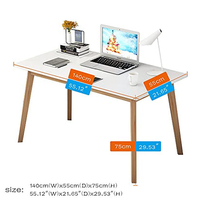 IOTXY Simple Wooden Writing Desk - Modern Minimalist Style PC Laptop Computer Workbench with Solid Wood Legs, 55" W Home Office Work Table for TV Stand Music Video Live Broadcast Workstation, White | Nordic Minimalist Style, MDF Tabletop, Solid Wood Legs,