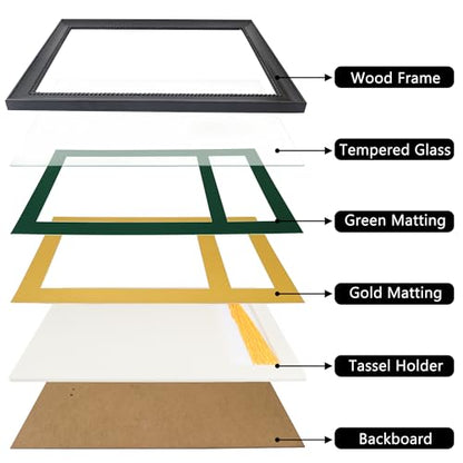 GMFrames 8.5x11 Diploma Frame with Tassel Holder, Solid Wood & Tempered Glass, Green over Gold Mat, Black Finish with Intricate Black Rope Detail - color: Black / Green Gold Mat, size: 11x17 for 8.5x11 with Tassel