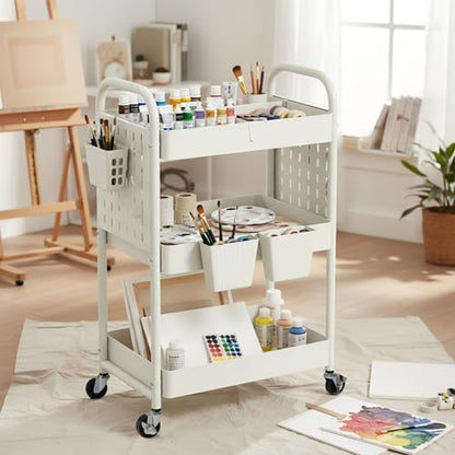 danpinera Craft Cart, Black Rolling Cart with Retractable Dividers & DIY Pegboards for Kitchen, Bedroom, Laundry - color: White