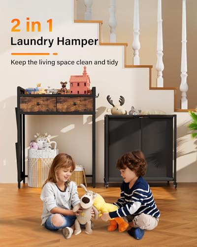 Laundry Hamper Basket: 2 Section Laundry Sorter with Wheels and Shelf - Rolling Laundry Basket Organizer with Shelf Drawers and Pull-Out Cart - Clothes Hamper for Laundry Room Bathroom Bedroom