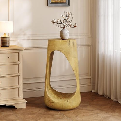 Merax Hollow MGO Accent Side Table, Unique Modern End Table with Wide Pedestal & Tabletop, Small Drink Tables for Living Room, Bedroom Night Stand Bedside Table, No Assembly Required, Natural - color: Natural, size: Hollow Design