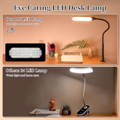 BQAN LED Desk Lamp with Clamp 15W Eye-Caring Clip on Light for Home Black | 5 Modes & 9 Brightness | Adjustable Gooseneck | Touch Dimmer | Clamp Desk Design | For Reading, Study, Nail Art, Work - color: Black