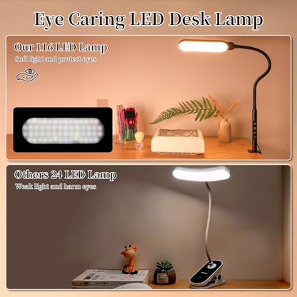 BQAN LED Desk Lamp with Clamp 15W Eye-Caring Clip on Light for Home Black | 5 Modes & 9 Brightness | Adjustable Gooseneck | Touch Dimmer | Clamp Desk Design | For Reading, Study, Nail Art, Work - color: Black