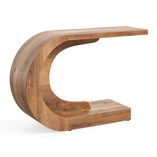 LITTLE TREE 43.3-Inch Farmhouse Console Table, 2-Tier C-Shaped Sofa Table Behind The Couch, Wooden Narrow Entryway Hallway Foyer Table for Living Room, Entrance, Rustic Brown
