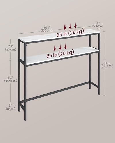 VASAGLE Console Table, 2-Tier Narrow Sofa Table with 2 Shelves, 7.9 x 39.4 x 31.5 Inches, for Living Room, Hallway, Entryway, Marble White and Ink Black ULNT131W59V1 - color: Marble White + Ink Black, size: 39.4"W - Without Power Outlet