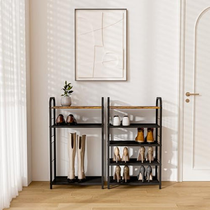 Tall Slim Shoe Rack for Entryway Closet, 5-Tier Shoe Organizer | Narrow Vertical Shoe Storage Shelf Wood with Guardrails, Metal Mesh Shelves, Wooden Top,for Front Door Entrance Small Spaces - size: 17.32" X 10.24" X 29.33"