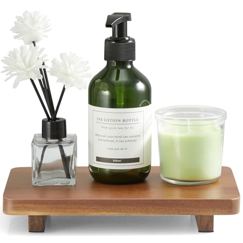 Small Acacia Wood Bathroom Tray Pedestal Stand Farmhouse Kitchen Decor Decorative Wooden Riser Soap Dish Sponge Holder for Vanity, Counter, Sink, 9" x 5.7" - size: 9" x 5.7" x 1.2"