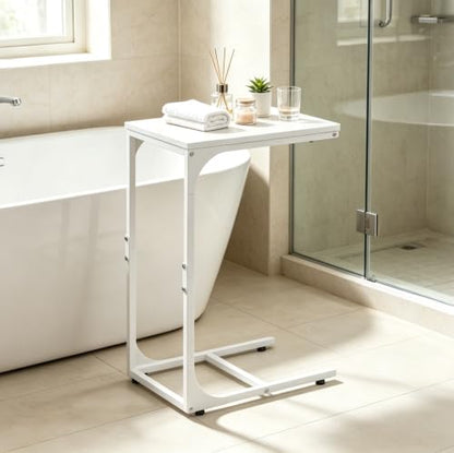 WLIVE C Shaped End Table, Small Couch Side Tables with Metal Frame, Sofa Table TV Tray for Living Room, Bedroom, White - color: White