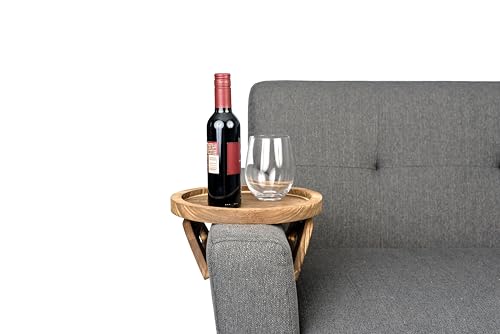 Couch Arm Table Tray – Sofa Armrest Tray Table in Paulownia Wood, Non-Slip Spring-Loaded Fit for Most Couch Arms, Holds Drinks, Remote, Phone | Rustic Brown