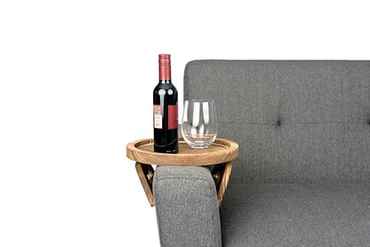 Couch Arm Table Tray – Sofa Armrest Tray Table in Paulownia Wood, Non-Slip Spring-Loaded Fit for Most Couch Arms, Holds Drinks, Remote, Phone | Rustic Brown