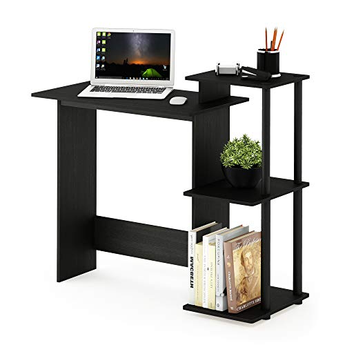 Furinno EFFICIENT Desk, 28.6" Wide Gaming Desk with 3 Open Side Shelves, Laptop Notebook Computer Desk, Office Desk for Home Office, Study Room, Dorm, Bedroom, Americano - color: Americano/Black, size: Square Side Shelves