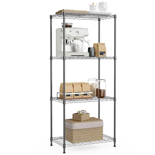 IZEUK 4-Tier Black Steel Storage Shelves, Heavy Duty Utility Wire Rack Organizer for Kitchen, Office, Home, 1000 lbs, 13.7" D x 23.6" W x 53.4" H - color: Black, size: 4-Tier,13.7" D x 23.6" W x 53.4" H