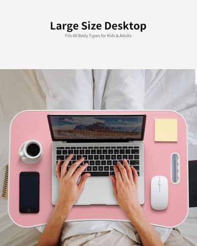 Foldable Lap Desk, Laptop Bed Desk, Portable Lap Table, Laptop Bed Table with Cup Holder & Tablet Slot & Lifting Handle for Working Writing Drawing & Eating - Pink - color: Pink