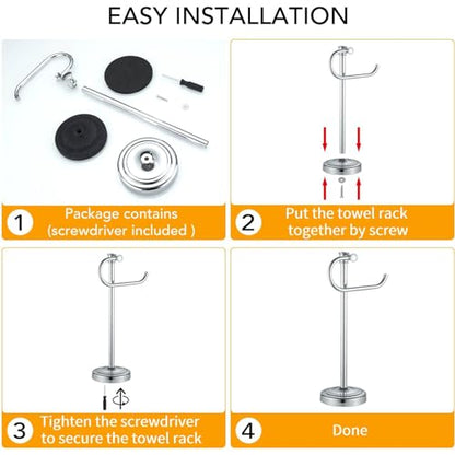 Stand Hand Towel Holder, Countertop Towel Bar, Polished Chrome | 17 Inch Bathroom Towel Hanger, Freestanding Vanity Counter Top Towel Holder, Towel Ring Hardware Accessories, Stainless Steel - color: Polished Chrome