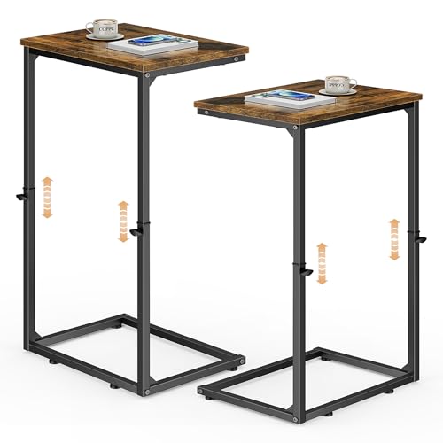 Vagusicc C Shaped End Tables Set of 2, 33.2'' Tall C Table Adjustable Height Side Table, Small Side Table for Small Spaces, Slide Under Couch Table for Sofa, Tv Tray for Living Room, Rustic Brown - color: Rustic Brown (2 Pack), style: Ordinary