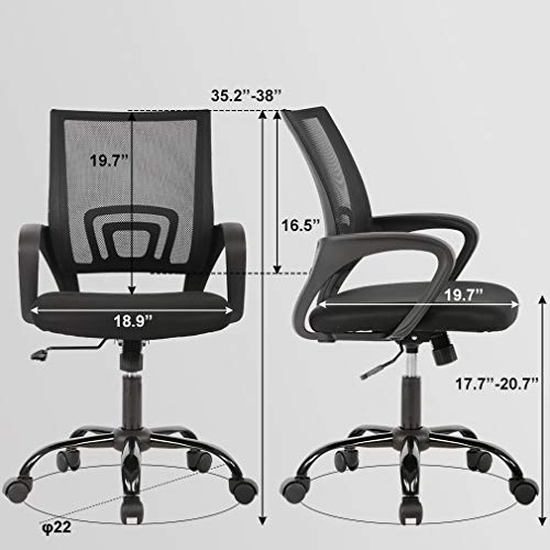 BestOffice Ergonomic Office Chair | Mid-Back Swivel Desk Chair | Black | with Lumbar Support, Adjustable Height & Breathable Backrest | Sponge Seat & Rolling Wheels | for Home, Office | Pack of 2 - color: Black, style: pack of 2