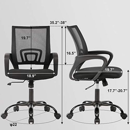 BestOffice Ergonomic Office Chair | Mid-Back Swivel Desk Chair | Black | with Lumbar Support, Adjustable Height & Breathable Backrest | Sponge Seat & Rolling Wheels | for Home, Office | Pack of 2 - color: Black, style: pack of 2