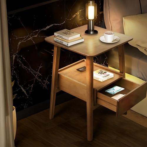 JIKUGO Nightstand Mid Century Modern and Drawers Display Cabinet for Bedroom Bamboo Bedside Tables 21.9x15.8x14.2in Night Stands Bed Side Table Bamboo - color: Bamboo