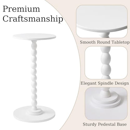 Aibiju Side Table, Wood Round Drink Table, Small End Table, Weighted Base Pedestal Table for Living Room, Bedroom, Modern White YD-RST001W - color: White