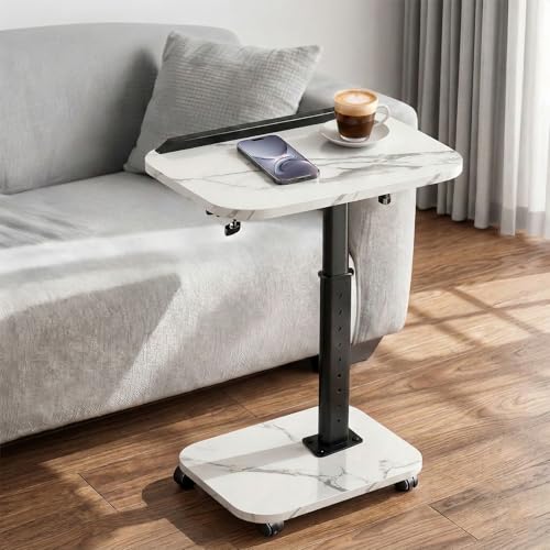 C Table End Table Adjustable Height, Rolling TV Tray Table for Small Spaces 180° Flip-Over Panel & 360° Swivel Casters,C Shaped Side Tables for Couch for Living Room/Bedroom/Bed/Sofa/Chair/Snack-White - color: White