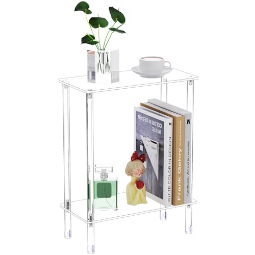 Clear Acrylic Narrow Side Table for Small Spaces, 15.75" L x 7.87" W x 19.82" H, 2 Tier Rectangle Slim End Table Nightstand, Small Skinny Bedside Table for Bedroom, Bathroom, Living Room - size: 2 Tier Rectangle 1-Pack