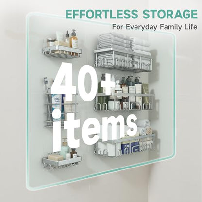 Veken Shower Caddy 6-Pack, Family Choice Award Winner, Large Wall Mounted Shower Rack, Bathroom Shelves Over Toilet, Organizer Storage Accessories with Soap Dish&Toothbrush Holder - color: Silver