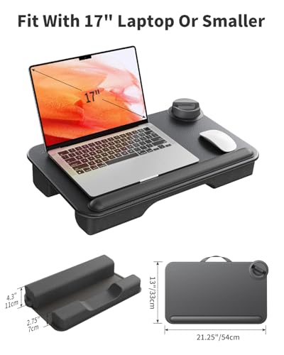SAIJI Laptop Lap Desk with External Monitor Holder Fits Up to 17" Laptops | Lightweight Lap Tray Table Stand with Soft Leather Wrist Pad, Lap Desk with Cushion for Home Office Working/Gaming On Couch - color: Deep Black