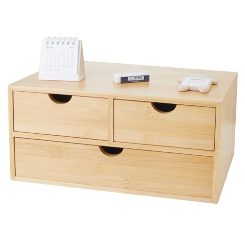 Charmewooden Bamboo Desk Organizer with 3 Drawers, Countertop Organizer with Drawers Makeup Storage Drawer 3 Drawers Tabletop Storage Organization Box Home Office Workspace - color: 3 drawers