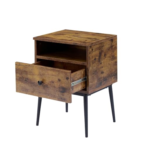 VECELO Modern Nightstands Set of 2,Square End Side Table with Drawer and Storage Space for Bedroom and Living Room - color: Antique Brown(set of 2)