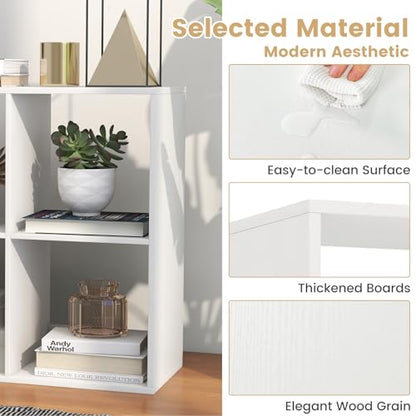6 Cube Book Shelf, Modern Storage Bookcase with 6 Open Compartments, Open Back and Bottom Back Panels, Heavy Duty Storage Bookshelf for Living Room, Study, Office and Hallway, White