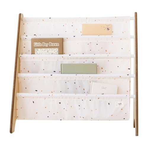 3 Sprouts Recycled Kids Bookshelf, Holds 35 Books, 4-Tier, Terrazzo Cream | Space-saving bookshelf, Children's room, Toddler bookcase organizer, Ages 3+, Book/toy storage, Front-facing, Covers visible - color: Terrazzo Cream