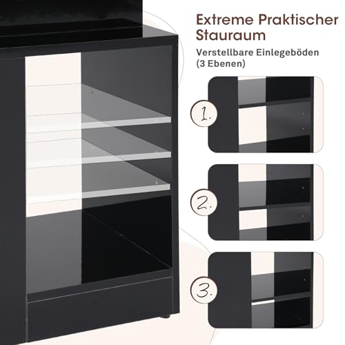 OC Orange-Casual LED End Table with Power Outlet, High Glossy Sofa Side Table, Small Nightstand with Drawer and Storage Cabinet, Narrow Side Table with Charging Station for Living Room (1, Black) - color: Black
