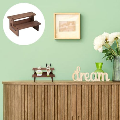 DICOSMETIC 2 Tier Wooden Display Risers Stand Display Shelves 4.72x6.42x3.94 Inch Rectangle Small Wood Table Cupcake Stand Spice Rack Organizer Coffee Perfume Organizer for Cabinet Home Wedding Party