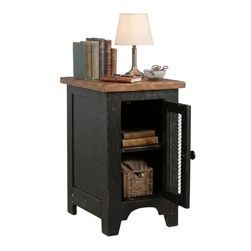 Signature Design by Ashley Valebeck Chairside End Table, Small Side Table with Storage Cabinet for Living Room Decor, Pine Veneers, Pine Wood, and Engineered Wood, Distressed Black/Brown - color: Black