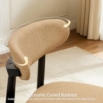CHUN YI Dining Chairs Set of 6, Upholstered Solid Wood Dining Room Chairs, Mid Century Modern Fabric Kitchen Chairs with Ergonomic Curved Back, Khaki (Only Chairs) - color: Khaki, size: Set of 6